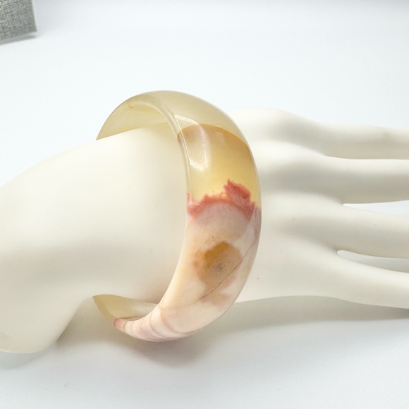 Jewelry - Vintage Mexico Natural Agate Quartz Mixed Color Bangle Bracelet Stamped